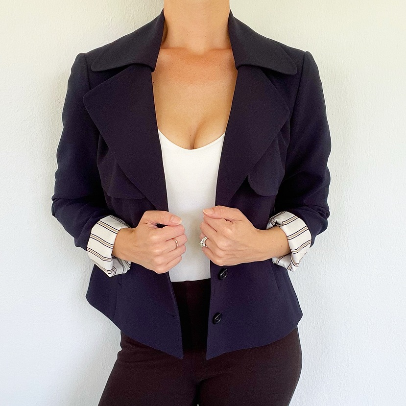 Ann Taylor Navy Blue Professional Button Front Blazer Size 4